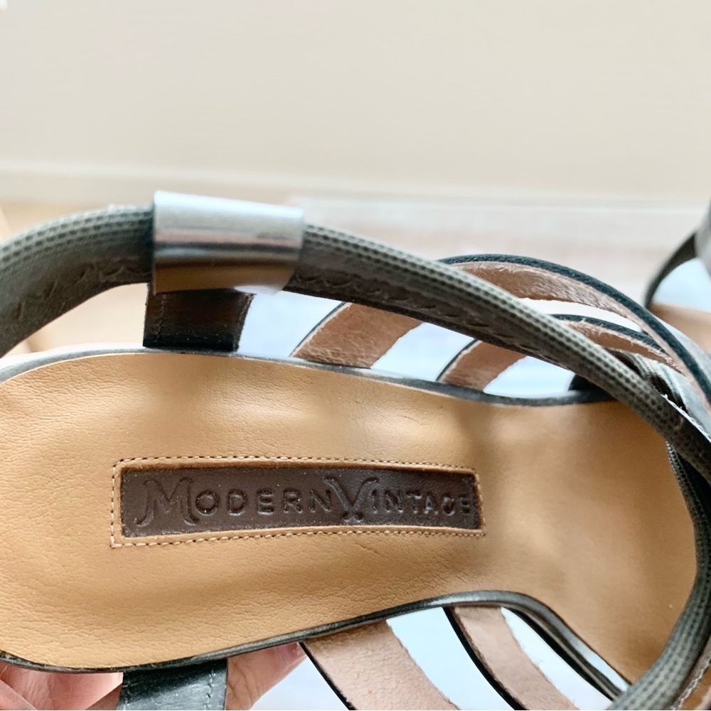 🩶 Gunmetal Strappy Block Heeled Sandals High Heels 7 - Picture 8 of 10